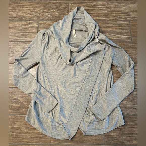 Elan Sweaters - Elan Gray Cowl Neck button top with Asymmetrical Design | S